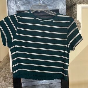 American Eagle Outfitters Dark Green and White Striped Tee